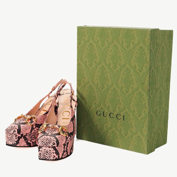 Gucci Wild Rose Python Calf Print Horsebit Platform Sandals - Picture 11 of 11